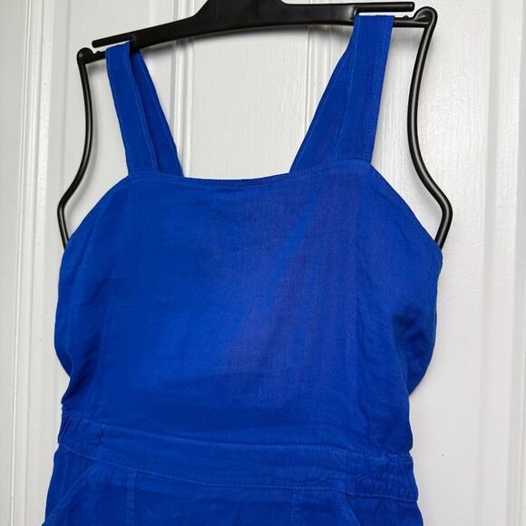 Zara Romper Womens Small Blue Linen Sleeveless Preppy Summer Pockets Vacation - Picture 2 of 8